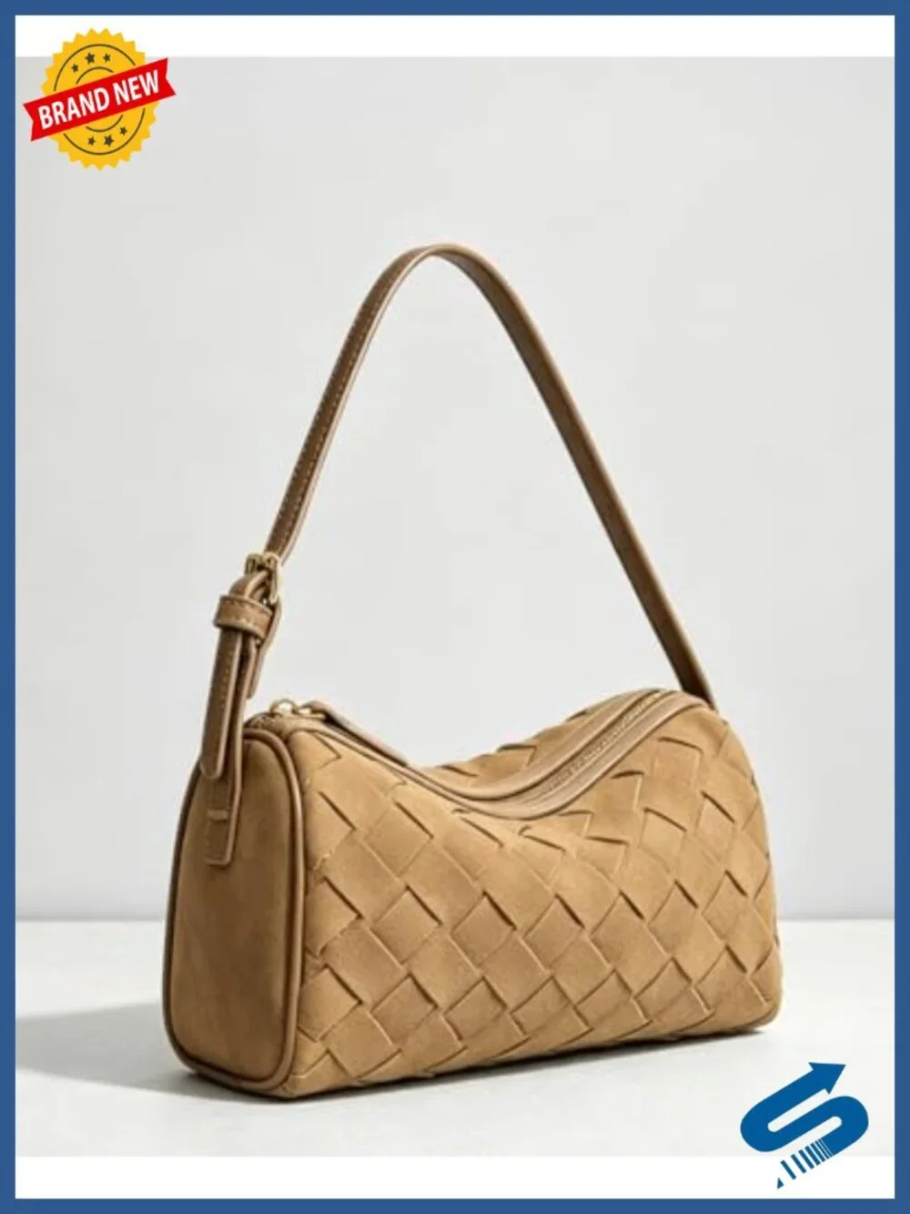 Woven Faux Suede Hobo Bag Crossbody Clutch Purse